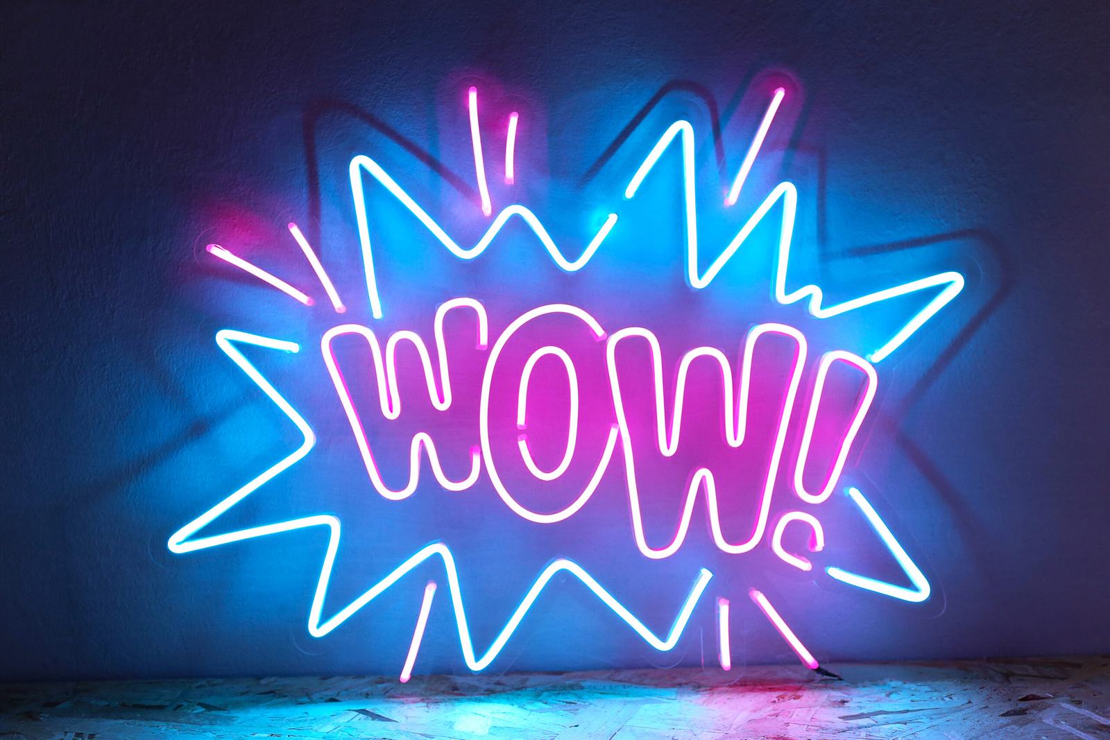 Pink,And,Blue,Neon,Sign,Wow.,Trendy,Style.,Wow.,Neon
